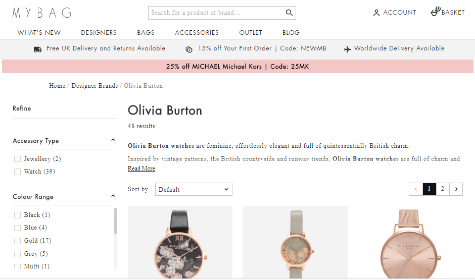 MyBag優惠碼,2020網購英國錶飾品牌Olivia Burton有限時75折優惠, 精美夢幻錶款最平低至HK$556起
